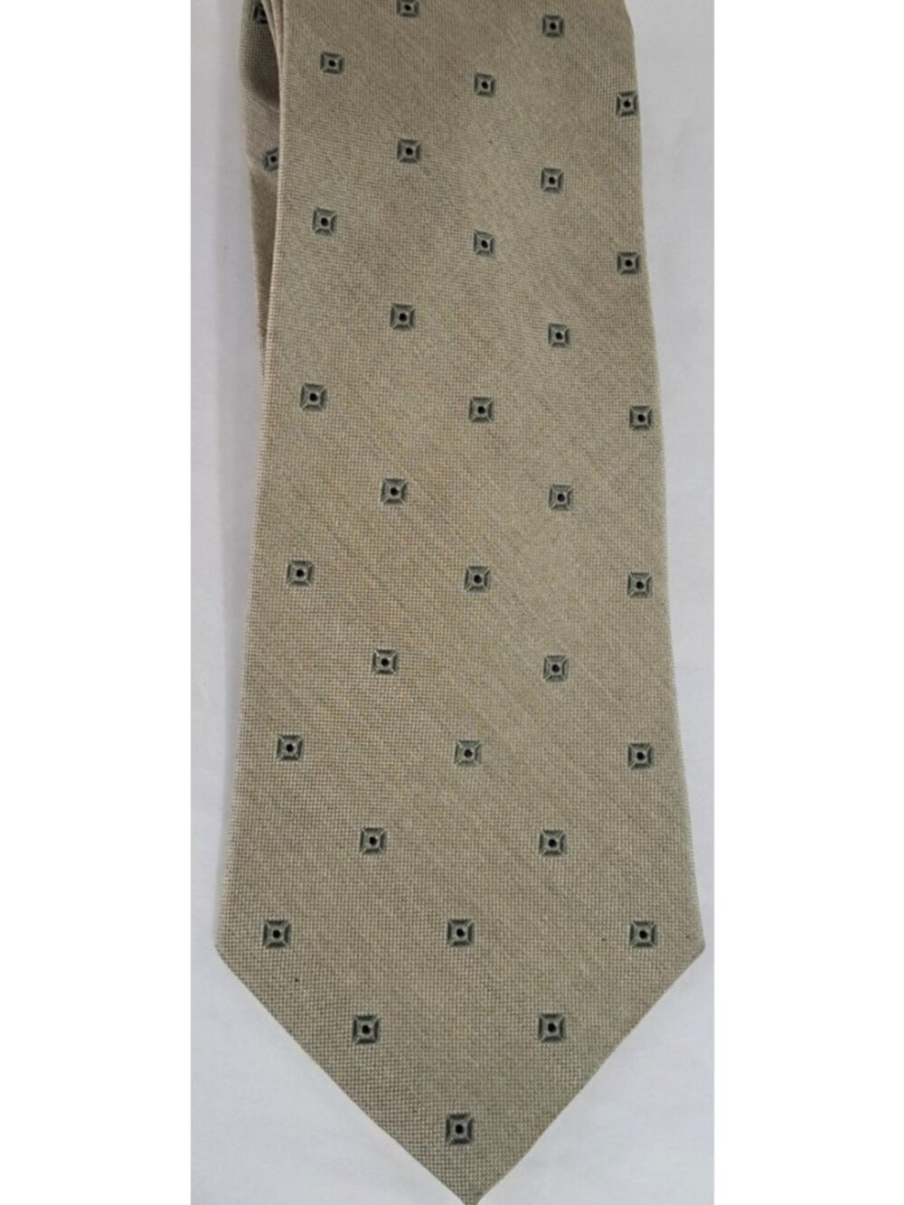 Tommy Hilfiger Men's Silk Tie Short Wide Beige with Green